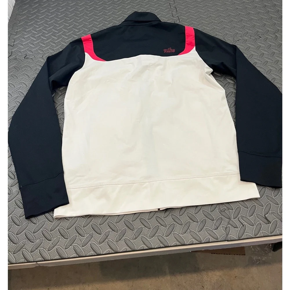 Nike Golf Jacket Womens M White Black Pink Full Zip NikeFitDry Track‎ Coat
